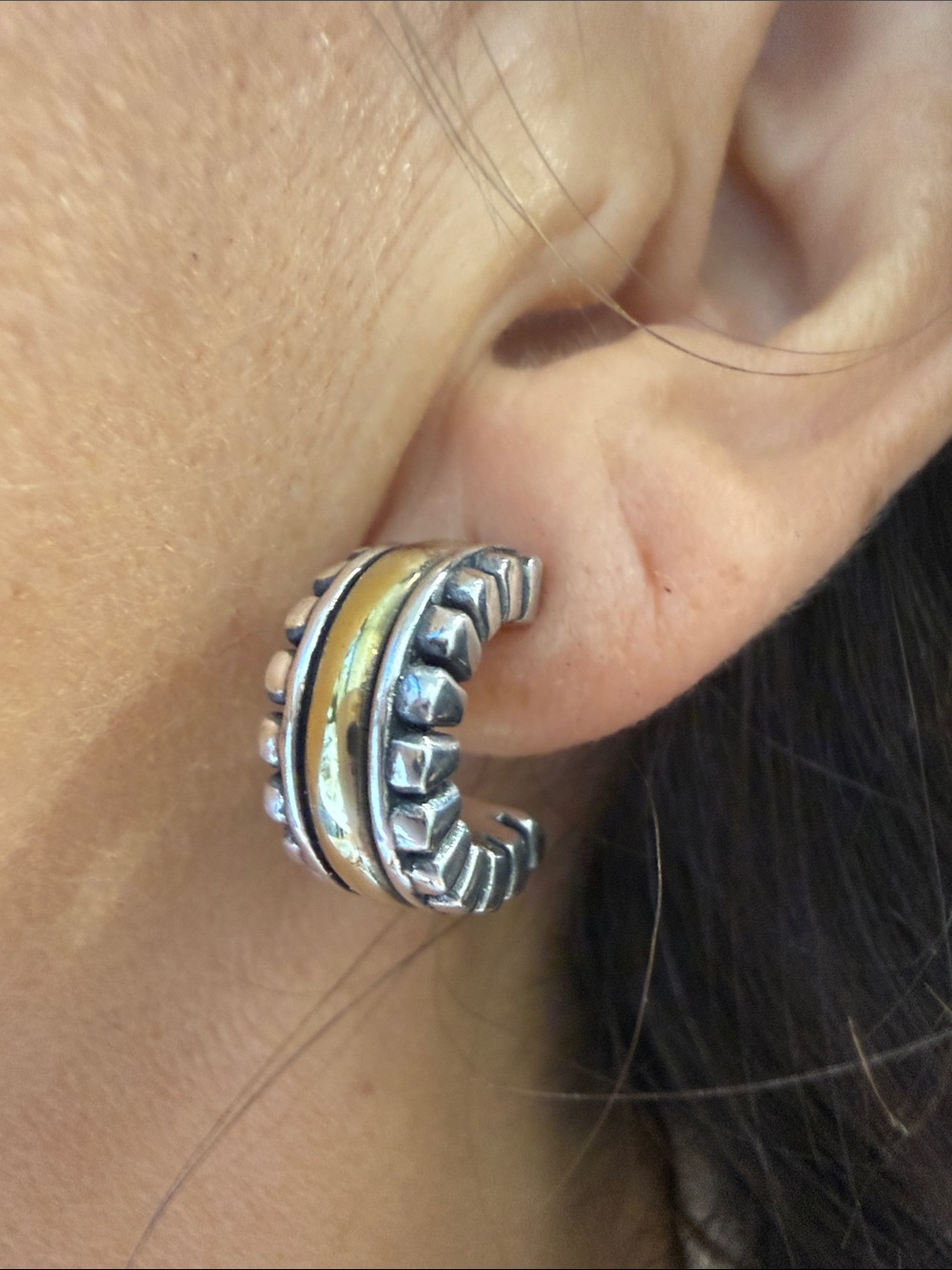 Two-Tone Sterling Silver and Gold Hoop Earring